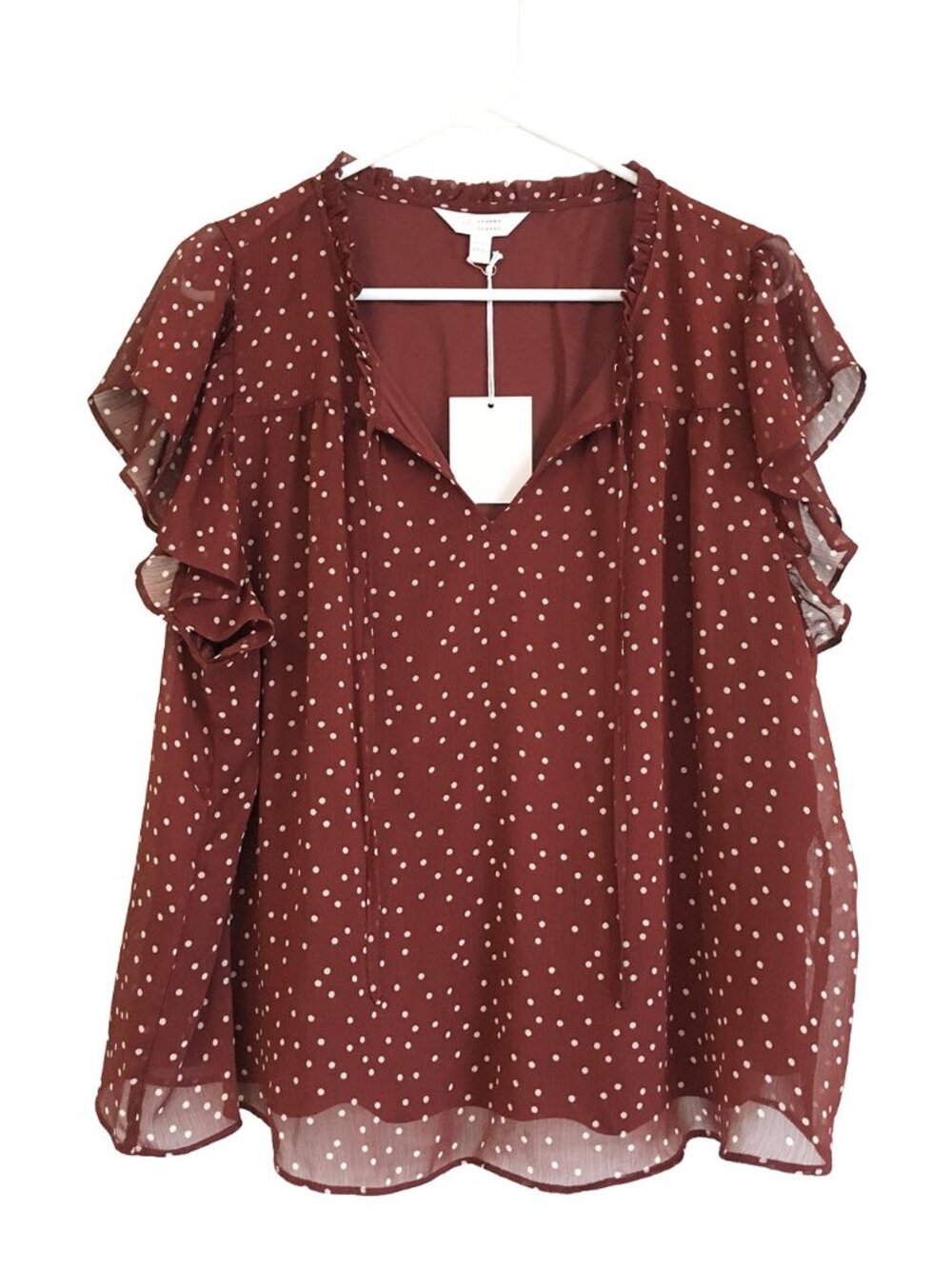 Lauren Conrad Burgandy Sheer Lined Blouse Size PXXL NWT
